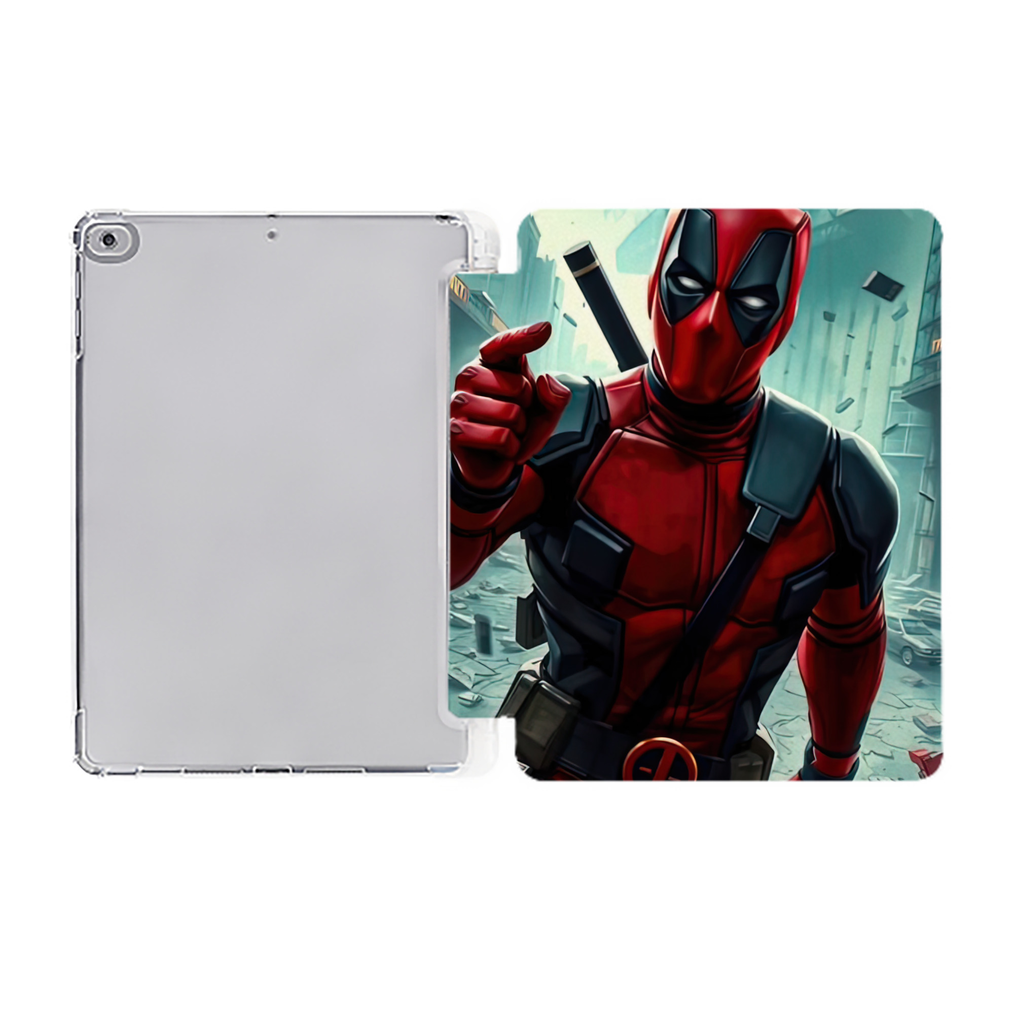 （画像用） Deadpool デッドプール IPad ケース ペン収納付き 三つ折りスタンド PUレザー×シリコン 対応機種9.5/10.5/10.9インチ